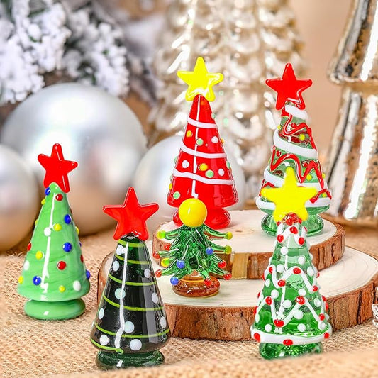 6 Pcs Mini Christmas Tree Glass Ornaments Small Glass Christmas Tree Christmas Dollhouse Miniature Winter Figurines for Crafts Holiday Xmas Party DIY Room Decor Home (Regular, 3.15 Inch)