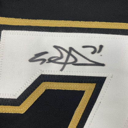Framed Autographed/Signed Evgeni Malkin 35x39 Pittsburgh Black Hockey Jersey Beckett BAS COA