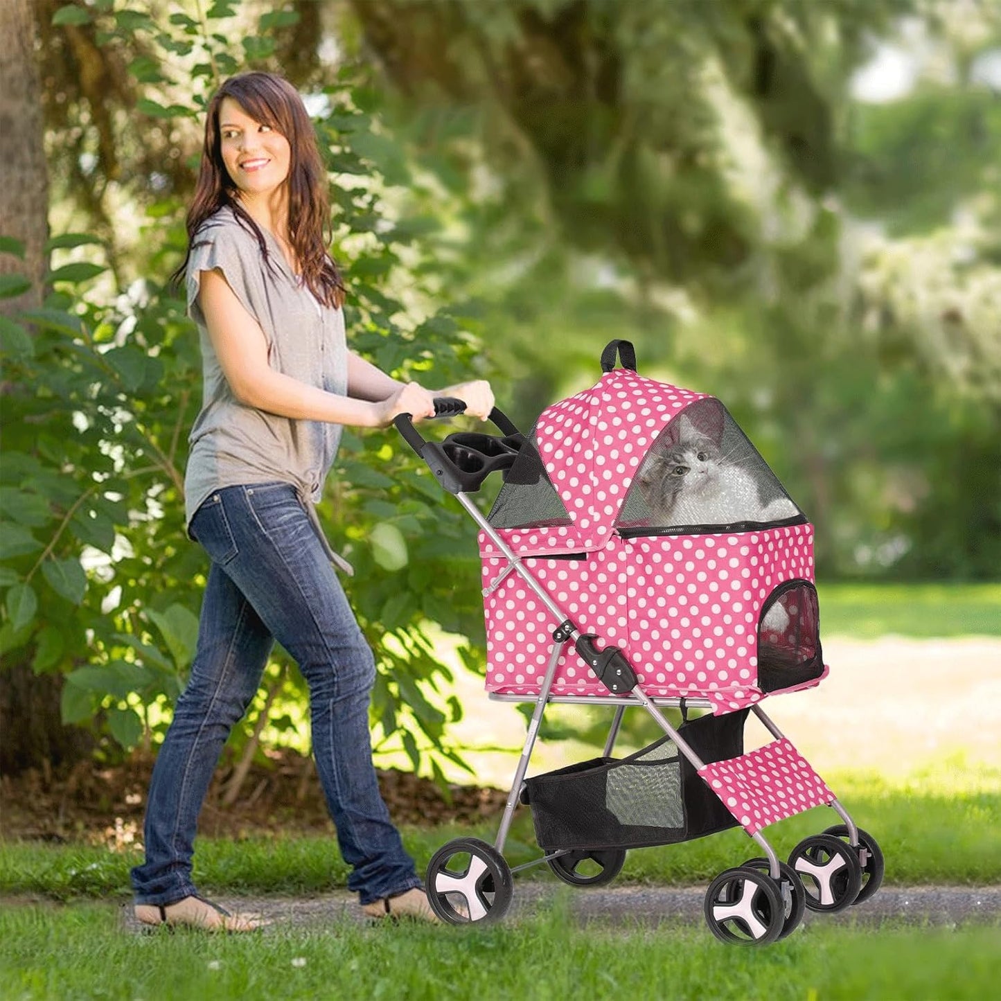 Luxury Foldable Pet Stroller – Breathable & Travel-Friendly