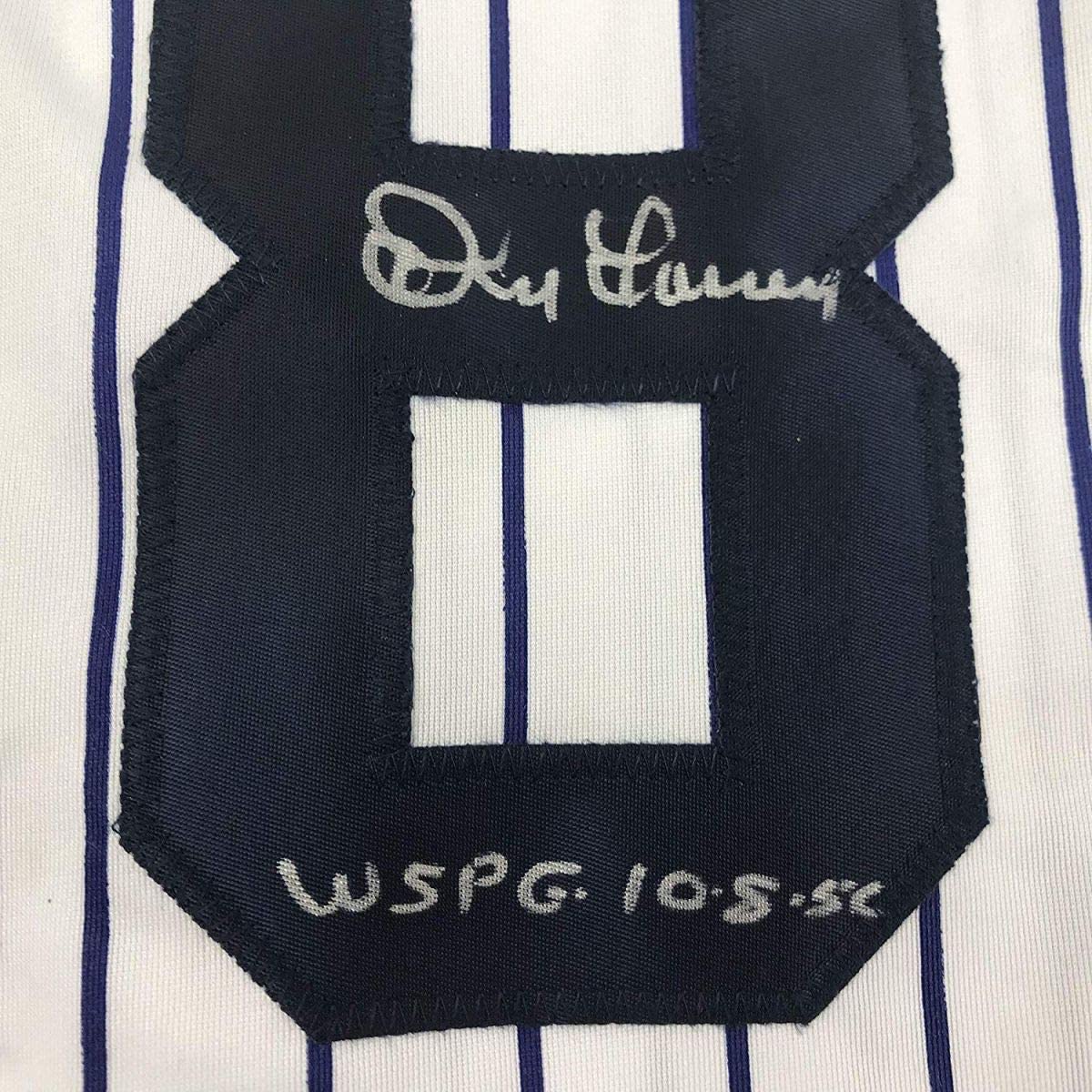 Autographed/Signed Don Larsen WS PG 10-8-56 New York Pinstripe Baseball Jersey Beckett BAS COA