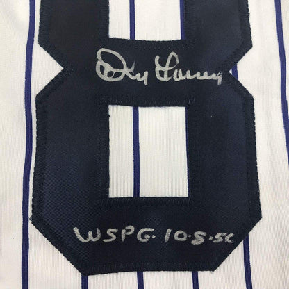 Autographed/Signed Don Larsen WS PG 10-8-56 New York Pinstripe Baseball Jersey Beckett BAS COA