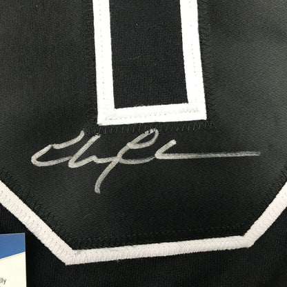 Framed Autographed/Signed Chevy Chase 35x39 Clark Griswold Christmas Vacation Movie Chicago Black Hockey Jersey Beckett BAS COA