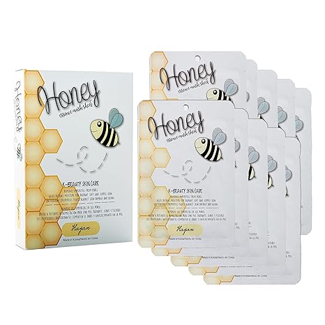 Honey Sheet Mask | Hayan K Beauty Skin Care Face Masks | Moisturizing, Soothing, Brightening, Refreshing Facial Mask - 10 Pieces