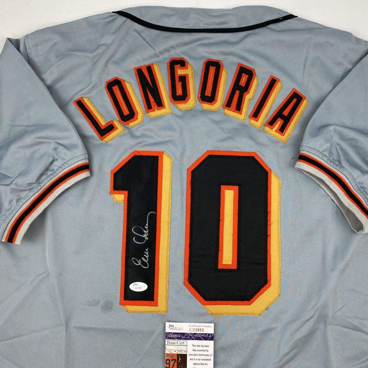 Autographed/Signed Evan Longoria San Francisco Grey Baseball Jersey JSA COA