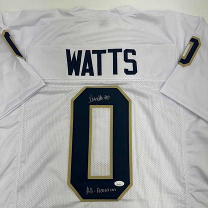 Autographed/Signed Xavier Watts All-American Notre Dame White College Football Jersey JSA COA