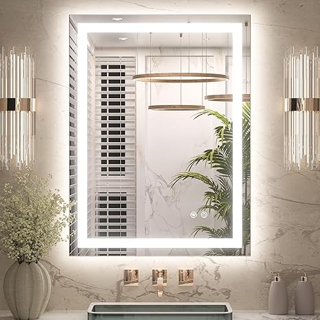 Keonjinn LED Bathroom Mirror 24 _†� x 32 _†� with Frontlit & Backlit, Lighted Mirror for Bathroom Wall with Stepless Dimmable 3-Color Lights, Anti-Fog Mirror with HD Tempered Glass, UL-Listed LED Driver