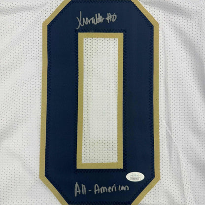 Autographed/Signed Xavier Watts All-American Notre Dame White College Football Jersey JSA COA