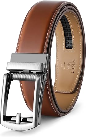 MILORDE Men's Ratchet Leather Belt for Casual Golf Dress Pants Shirts, Adjustable Fit, Comfortable and Easy To Use ___35mm___