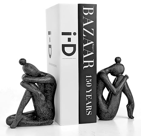 Ambipolar Yoga-Style Black Decorative Bookends, Resin Book Stand to Hold Books Heavy Duty, Book Stoppers for Home Decor, Office Desk, Living Room Decor. Black. Book Ends for Shelf