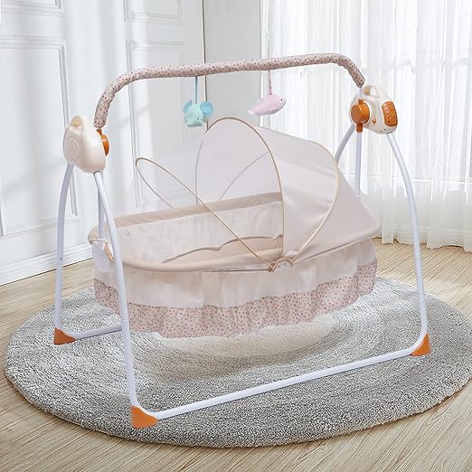 Baby Cradle Swing, Foldable Baby Cradle Swing, Free-Standing Electric Cradle with 5 Adjustable Swing Speeds, Suitable for Ages 0-18 Months, for Home Use