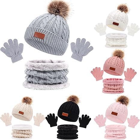 18 Pcs Baby Winter Hat Scarf Gloves Set Kids Winter Hats Winter Knit Beanies Neck Warmer Gaiter Scarf Infant Hat and Mitten Set for Boys Girls Gift, 1-5 Year