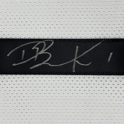 Framed Autographed/Signed Devin Booker 35x39 Phoenix White Basketball Jersey JSA COA