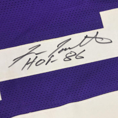 Autographed/Signed Fran Tarkenton HOF 86 Minnesota Purple Football Jersey JSA COA