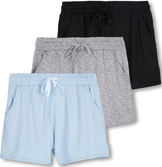 Real Essentials 3 Pack: Girl's Lounge Soft Comfy Shorts with Drawstring - Yoga Athletic Sweat Shorts with Pockets