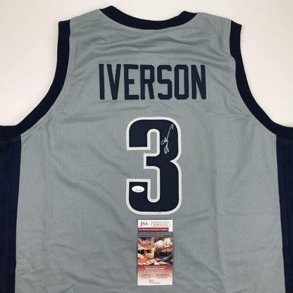 Autographed/Signed Allen Iverson Georgetown Grey College Basketball Jersey JSA COA