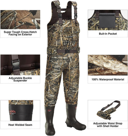 TIDEWE Chest Waders with Boot Hanger Hunting Waders for Men Next Camo Evo with 600G Insulation Waterproof Cleated Neoprene Bootfoot Wader Insulated Hunting & Fishing Waders (Size 9)