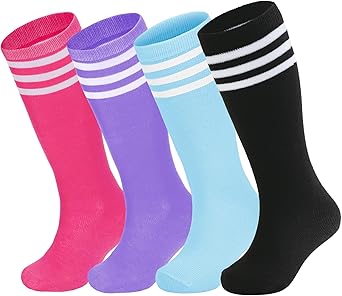 Zando 4 Pairs Kids Soccer Socks Baseball Softball Socks Youth Athletic Socks Boys Girls Knee High Socks 4-10 Years