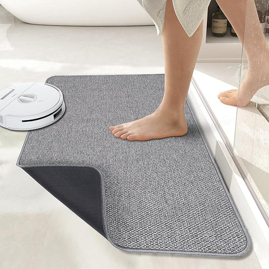Bath Mat, Ultra Thin Bathroom Rugs, Rubber Bath Mats for Bathroom, Quick Dry, Non-Slip, Machine Washable, Fit Under Door, Absorbent Bath Rugs, Shower Outside, Sink, Home Decor Accessories.(Grey, 17''x27'')