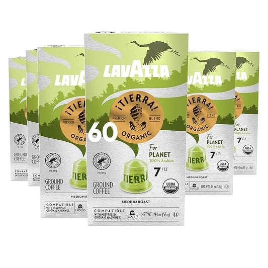 Lavazza ΍Tierra! for Planet Aluminum Capsules Compatible with Nespresso* Original Machines, Medium Espresso Roast, 100% Arabica (60 Capsules)