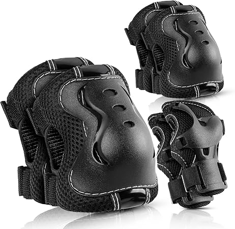 BOSONER Knee Pads for Kids Roller-Skating - Adjustable Protective Gear Set Knee Elbow Pads Wrist Guards for Bike Cycling Skateboarding Scooter Gifts 3-7/8-14 Years Boys Girls
