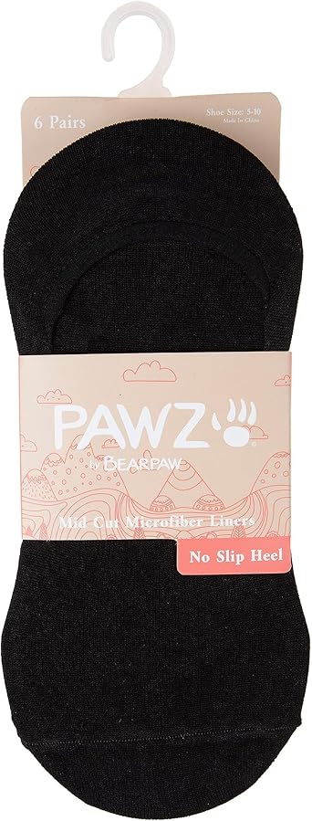 BEARPAW Pawz Women's 6 Pack Invisible Thin No Show Liner Socks Ultra Low Loafer Hidden Liner Socks - Flat Socks for Women