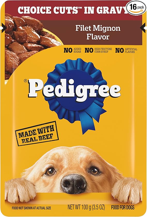 Pedigree Choice Cuts In Gravy Adult Soft Wet Dog Food, Filet Mignon Flavor, 3.5 oz Pouches (16 Count)