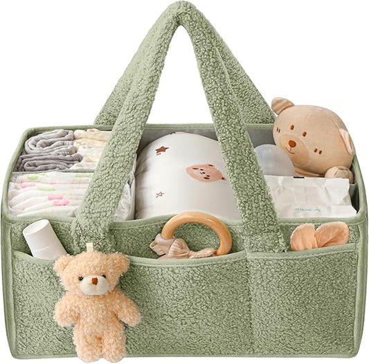 Baby Diaper Caddy Organizer, Baby Caddy Organizer for Changing Table, Car Caddy Organizer, Baby Basket for Diapers and Wipes, Portable Nursery Diaper Storage Organizer, Gift for New Mom (Green)