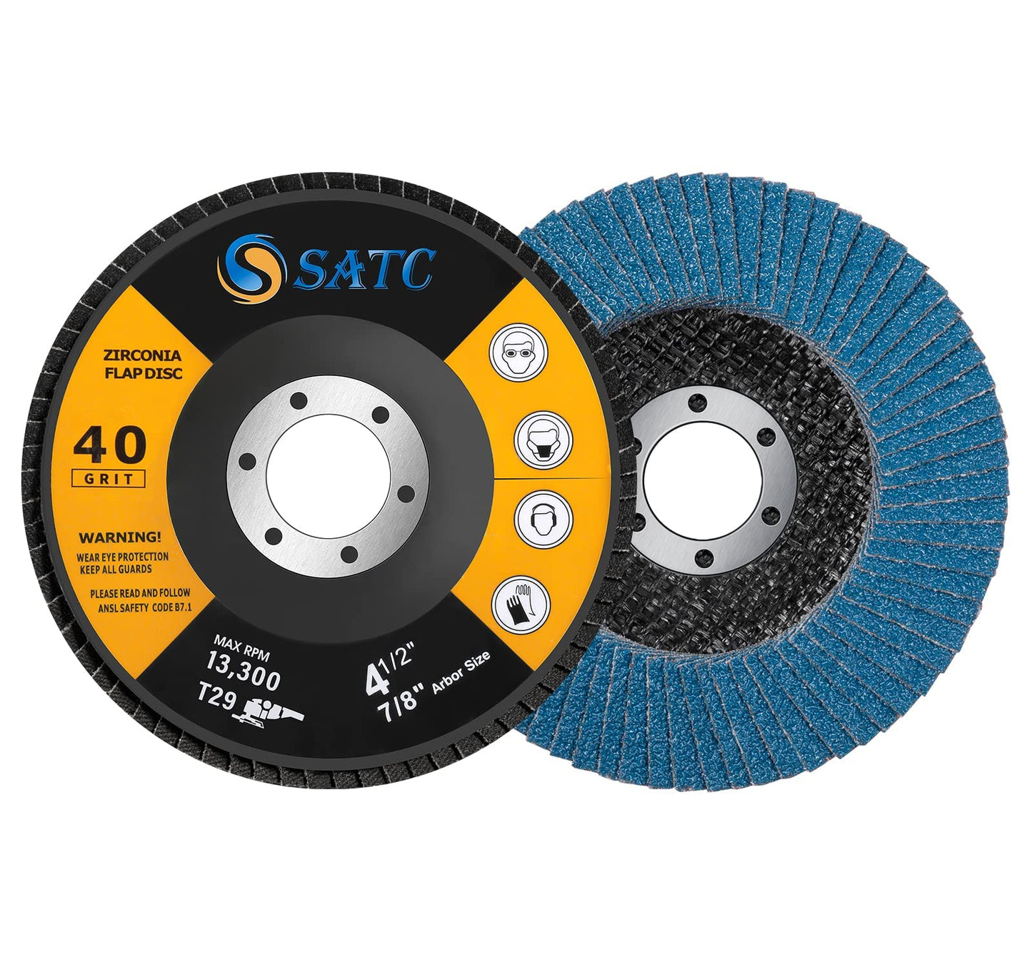 S SATC Flap Discs 4-1/2 Inch 40 Grit Zirconia Grinding Wheel Type 29 - 10 Pack