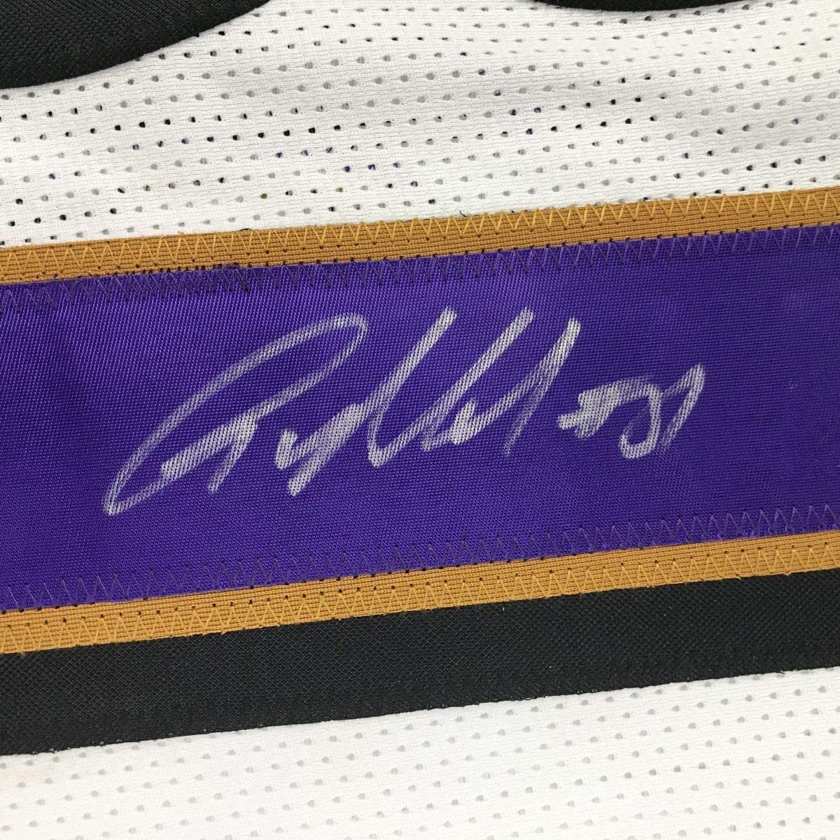 Framed Autographed/Signed Anquan Boldin 35x39 Baltimore White Football Jersey Beckett BAS COA