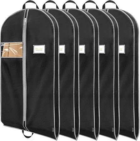 BALEINE 5PK Heavy Duty Garment Bag with Shoe Storage Travel Bag for Dresses, Suit, Coats Travel Essential (43", Black)