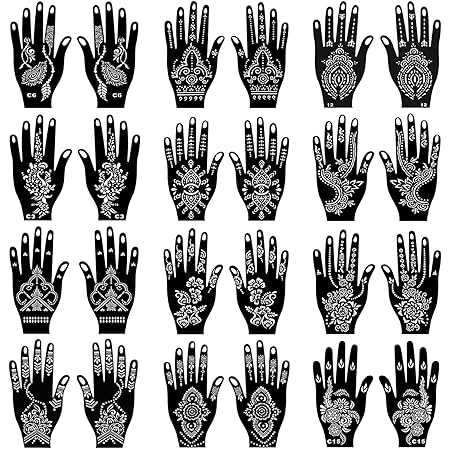 24 Sheets Henna Tattoo Stencils Kit for Hand, Indian Arabian Temporary Tattoo Template Mehndi Stencil Stickers