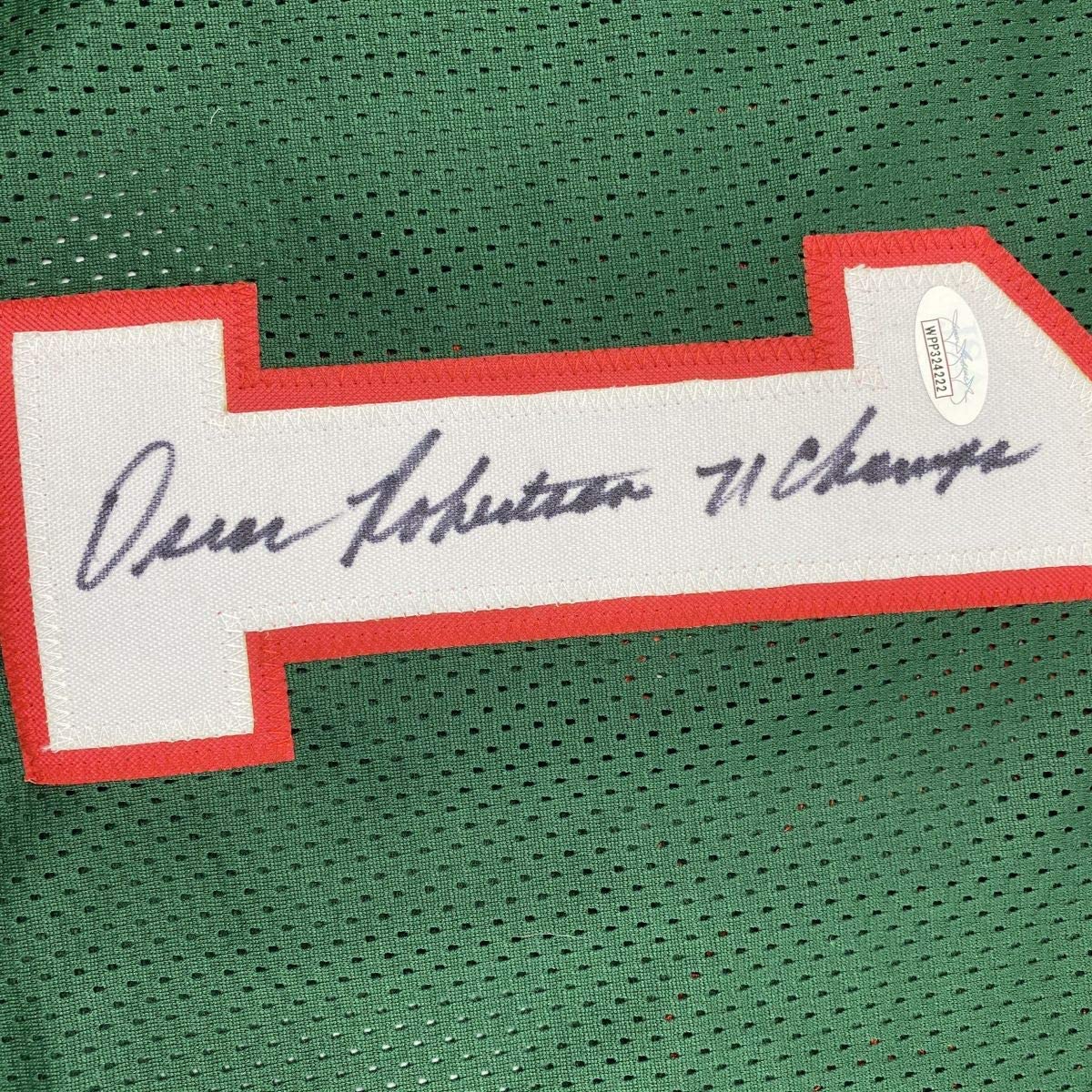 Autographed/Signed Oscar Robertson 71 Champs Milwaukee Green Basketball Jersey JSA COA