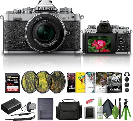 Nikon Zfc Mirrorless Camera with 16-50mm Z Lens Silver (1675) + 64GB Memory Card + Filter Kit + Bag + Card Reader + Photo Software + Flex Tripod + Memory Wallet + Cleaning Kit + Hand Strap + Cap