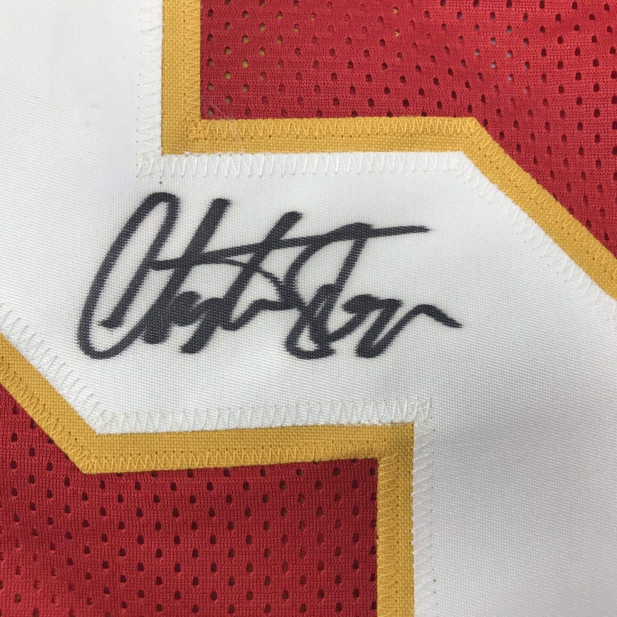 Autographed/Signed Christian Okoye Nigerian Nightmare Kansas City Red Football Jersey PSA/DNA COA