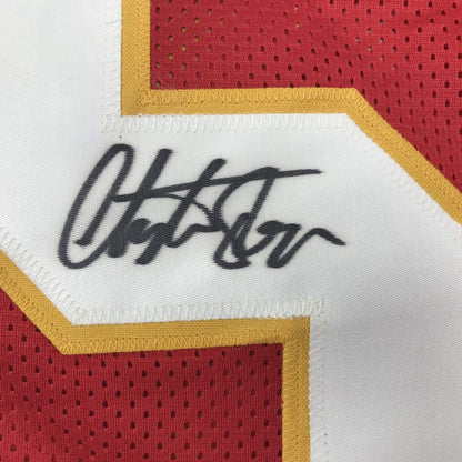 Autographed/Signed Christian Okoye Nigerian Nightmare Kansas City Red Football Jersey PSA/DNA COA