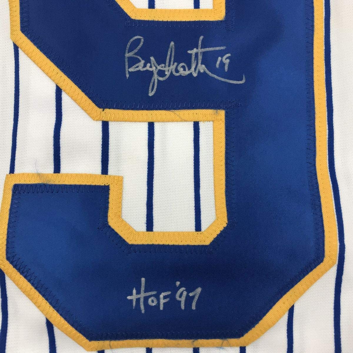 Autographed/Signed Robin Yount HOF 97 Milwaukee Pinstripe Baseball Jersey JSA COA
