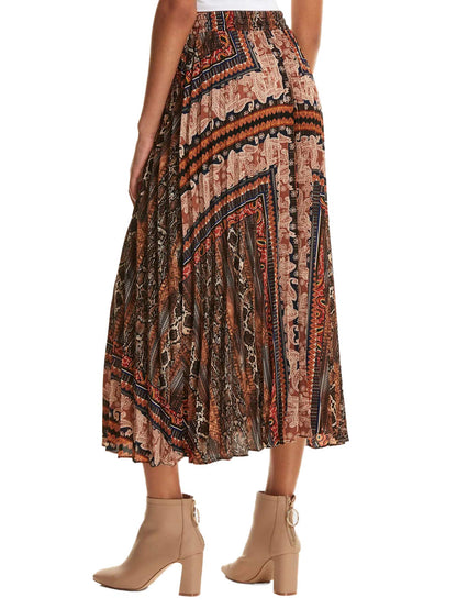 Floerns Women's Boho Elastic Waist Scarf Print Pleated Midi Skirt Multi Scarf S