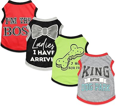 4 Pieces Dog Clothes for Small Dogs Boy Summer Puppy Clothes for Chihuahua Yorkie Soft Cute Pattern Dog Shirt Spring Pet Cat Clothing Pink Rose Red Green XXS~M (XX-Small)