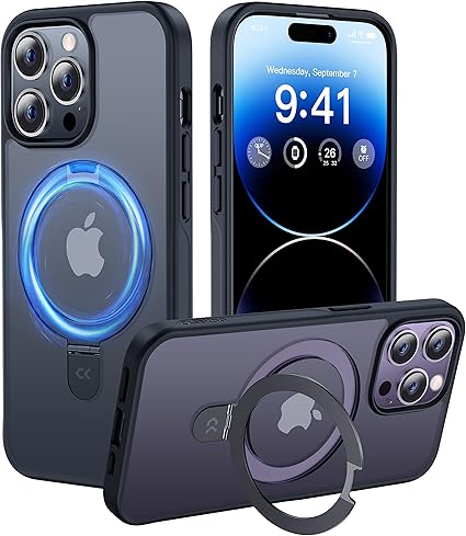 CASEKOO Designed for iPhone 14 Pro Max Case with Magnetic Invisible Stand [Military Drop Protection] [Compatible with MagSafe] Shockproof Slim Translucent Matte Promax Case 6.7 Inch, Black