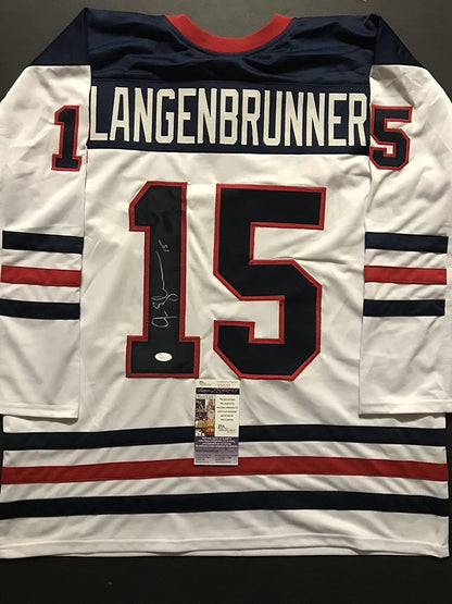 Autographed/Signed Jamie Langenbrunner Team USA United States White Hockey Jersey JSA COA