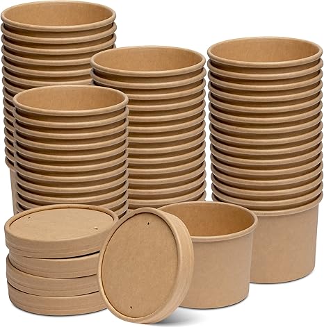 Comfy Package, 12 oz. Paper Food Containers With Vented Lids, To Go Hot Soup Bowls, Disposable Ice Cream Cups, Kraft - 50 Sets