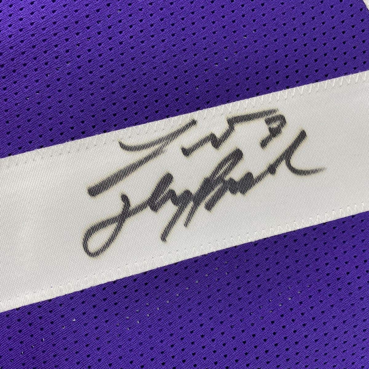 Autographed/Signed Tyrann Mathieu Inscribed Honey Badger LSU Purple College Football Jersey PSA/DNA COA