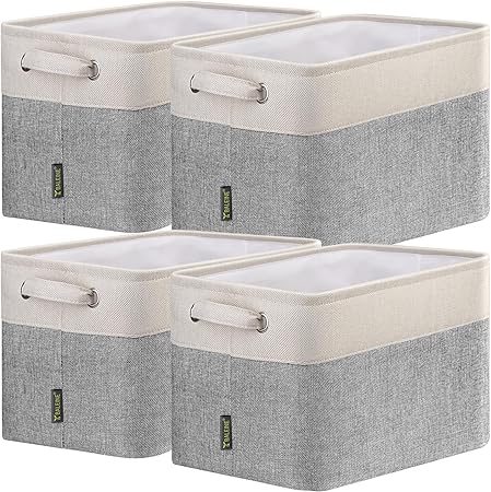 BALEINE 4 Pack Fabric Storage Bins Storage Basket Closet Shelf Organizer for Closet Organizing, Decorative Large Linen Closet Organizers and Storage (Grey, 15"x11"x9.5")