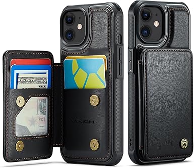 Vinich for iPhone 11 Wallet Case with Card Holder, RFID Blocking Credit Slots Kickstand Shockproof Phone Cover for Women Men, Black