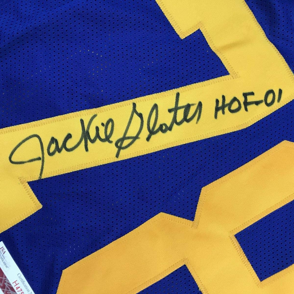 Autographed/Signed Jackie Slater HOF 01 Los Angeles LA Retro Blue Football Jersey JSA COA