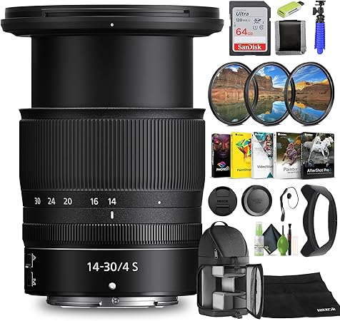 Nikon NIKKOR Z 14-30mm f/4.0 S Zoom Lens Z Cameras (20070) + 64GB Memory Card + Filter Kit + Backpack + Card Reader + Corel Photo Software + Flex Tripod + Memory Wallet + More