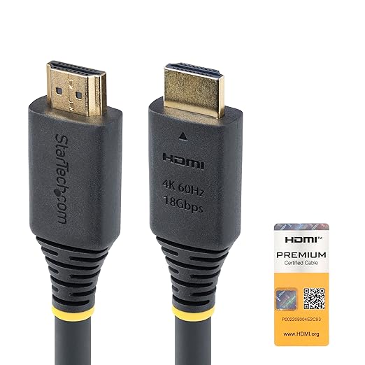 StarTech.com 20ft (6m) Premium Certified High Speed HDMI Cable, 4K 60Hz/1440p 144Hz, 18Gbps, UHD HDMI 2.0 Cord, TPE Jacket