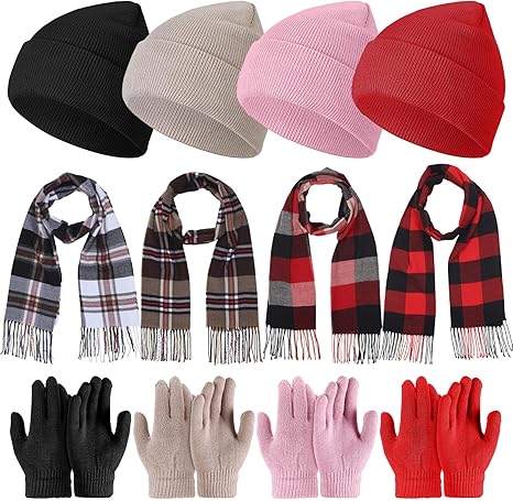 Kids Winter Beanies Gloves Scarf Set Warm Knit Hat Neck Warmer Shawls for 5-10 Boys Girls Homeless Shelter Gift Cold Weather