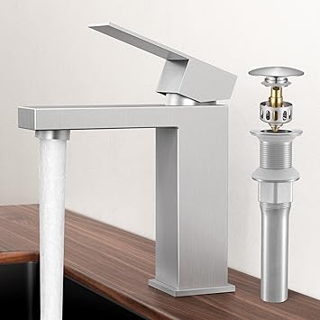 KES Bathroom Sink Faucet, Faucet for Bathroom Sink, Brushed Nickel Bathroom Faucet, Single Hole Vanity Faucet with Sink Drain NO Overflow, Stainless Steel, cUPC NSF Certified, L3156ALFF12-BS-C2