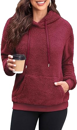 Neineiwu Womens Casual Sherpa Hoodies Fleece Sweatshirts Fuzzy Pullover Fluffy Outerwear with Pockets